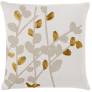 Judy Ross Textiles Hand-Embroidered Chain Stitch Spray Throw Pillow cream/oyster/gold rayon
